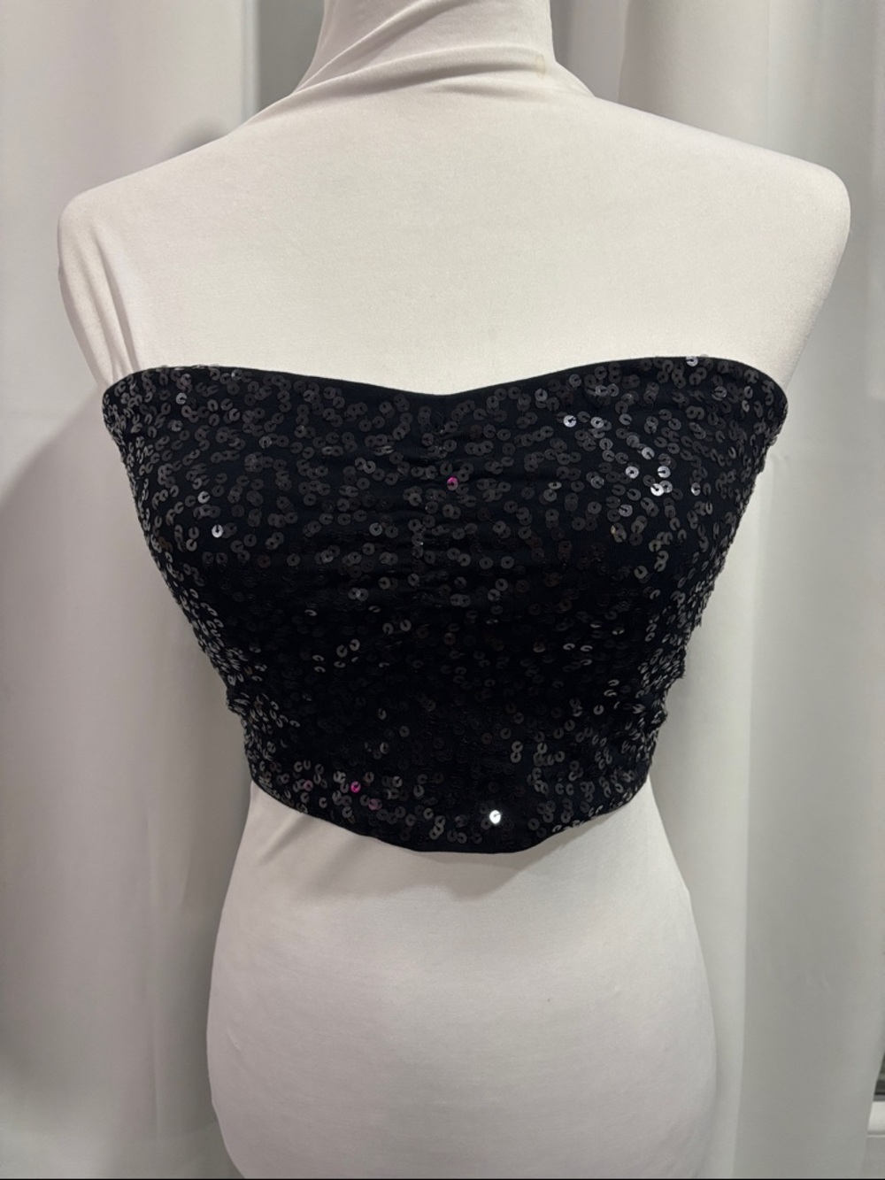 Black Sequin Strapless Crop Top